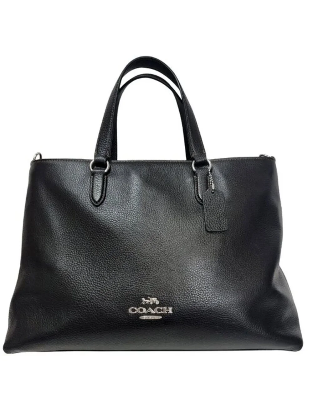 Coach Logan Black Pebbled Leather Carryall Logo Strap